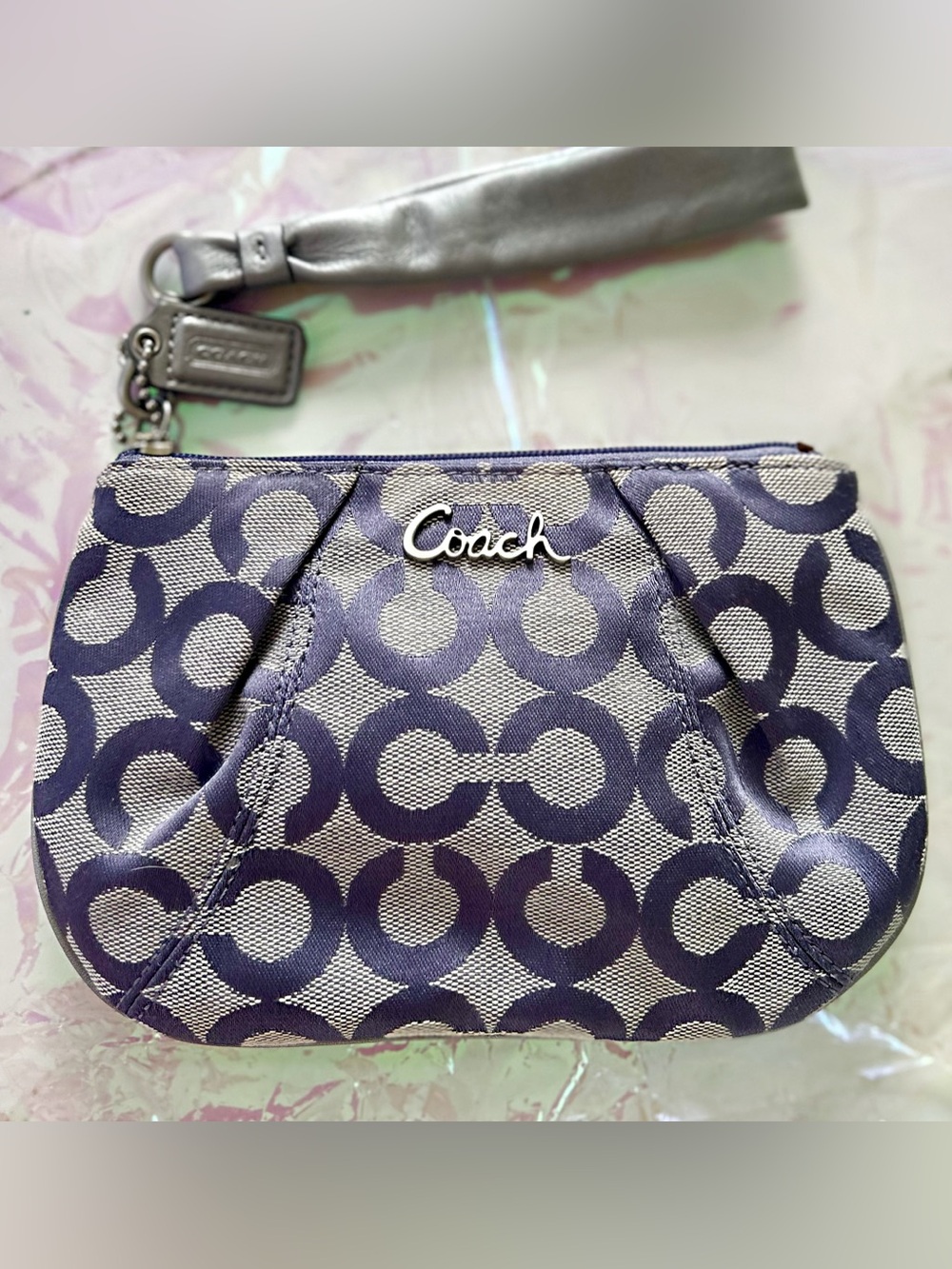 Coach Purple and Cream Signature Wristlet